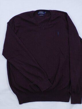 Polo Ralph Lauren Sweater - V-Neck - Maroon/Burgundy Size M